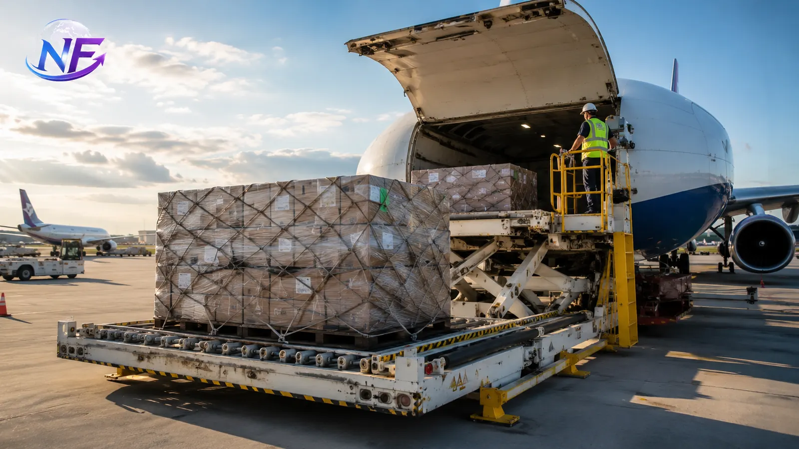 Air freight consignment prepared for departure