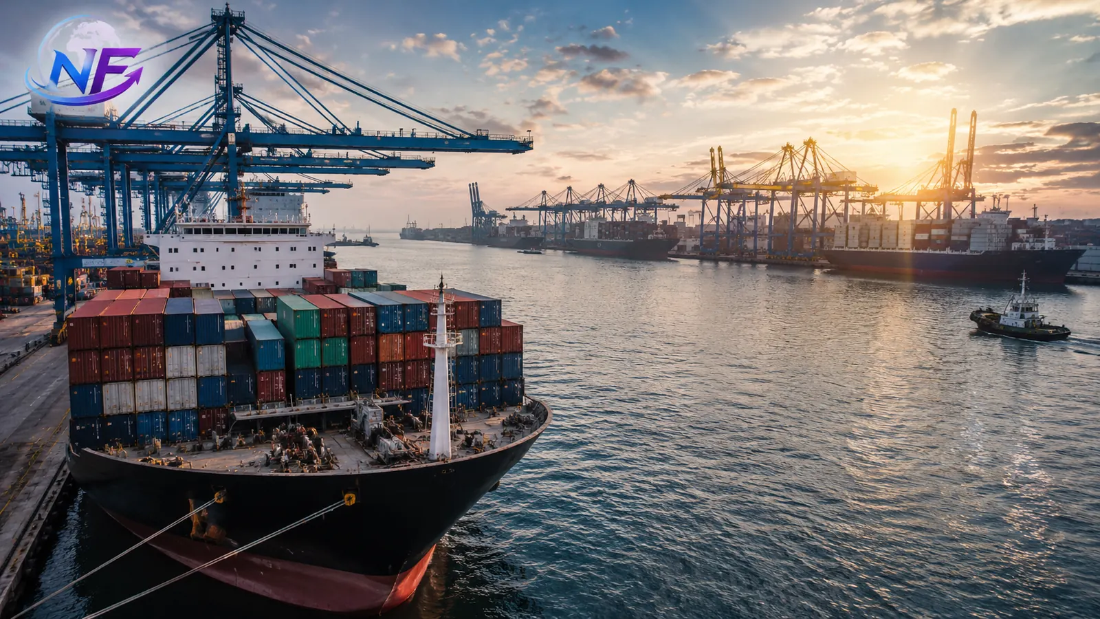 Container vessel departing the port